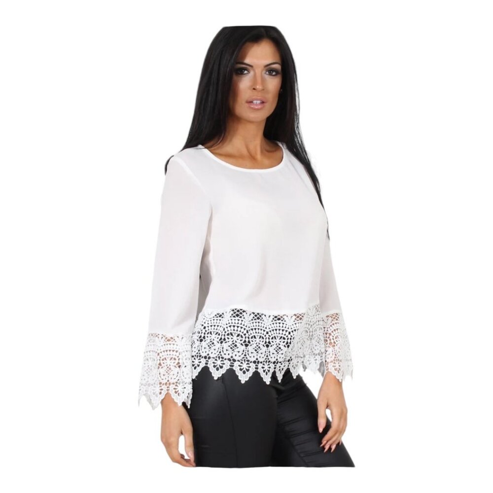 White crochet long sleeve top